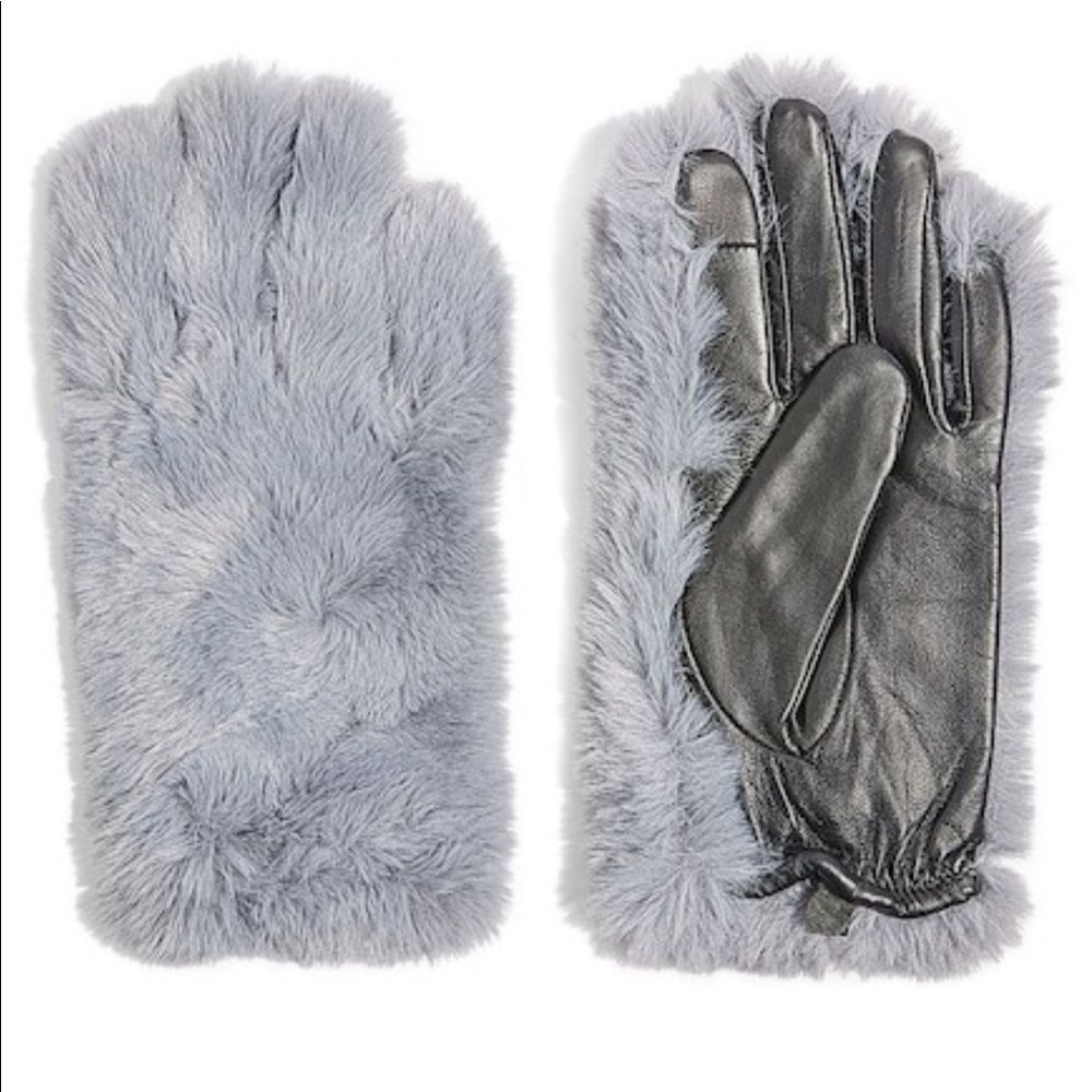 Topshop NWTs faux fur&leather gloves-Grey-…